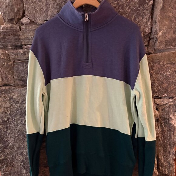 American Eagle Rugby Stripe Quarter Zip Sweater Sweatshirt, Sz Med (oversized) - Picture 1 of 2